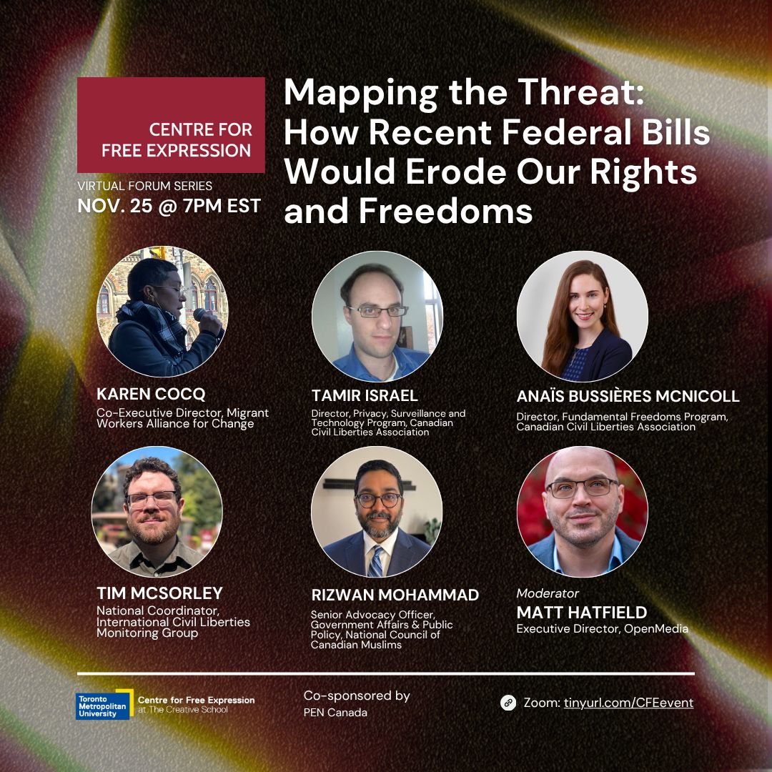 CFE_TMU's tweet image. Join us TONIGHT at 7PM EST for our discussion on how recent federal bills would erode our rights and freedoms.

🔗 Zoom link: tinyurl.com/CFEevent