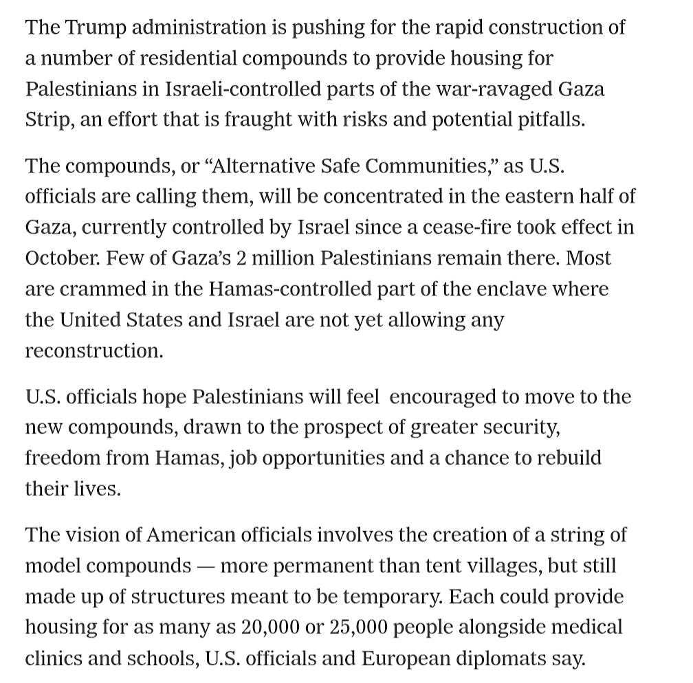 Seamus_Malek's tweet image. The US is moving forward with building &quot;model compounds&quot; for Palestinians to live in on the IDF-held side of the Yellow Line in Gaza, but the structures will only be temporary, residents would be vetted by Israeli intelligence, and those moving in would never be allowed to leave.