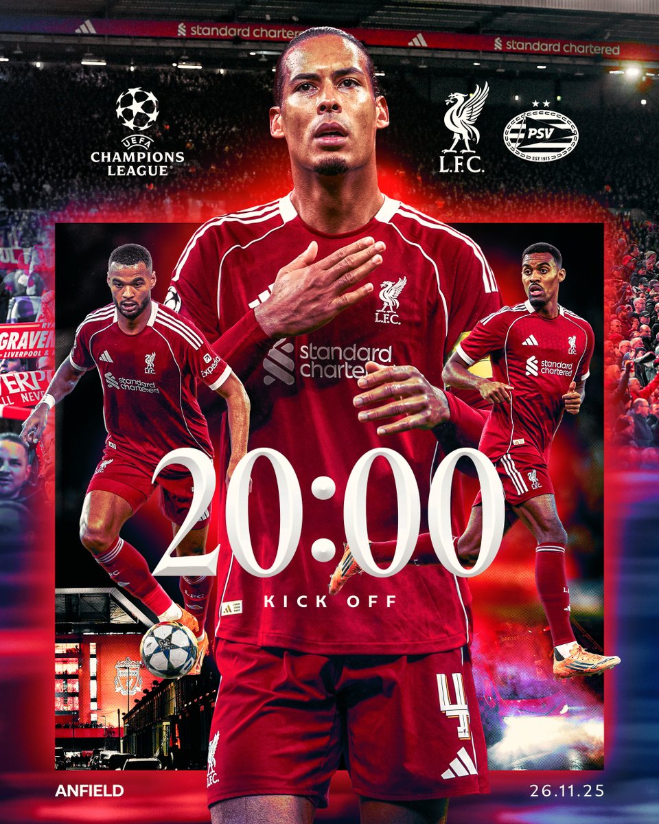 🔴 #UCL Matchday 🔴

The Reds host PSV Eindhoven under the lights at Anfield 💫