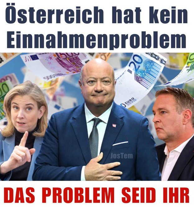 Jagen wir diese Regierung doch endlich aus dem Parlament!
Stocker, Babler, Meinl-Reisinger, zerstören Wohlstand, Wirtschaft, Neutralität und schröpfen uns Bürger.