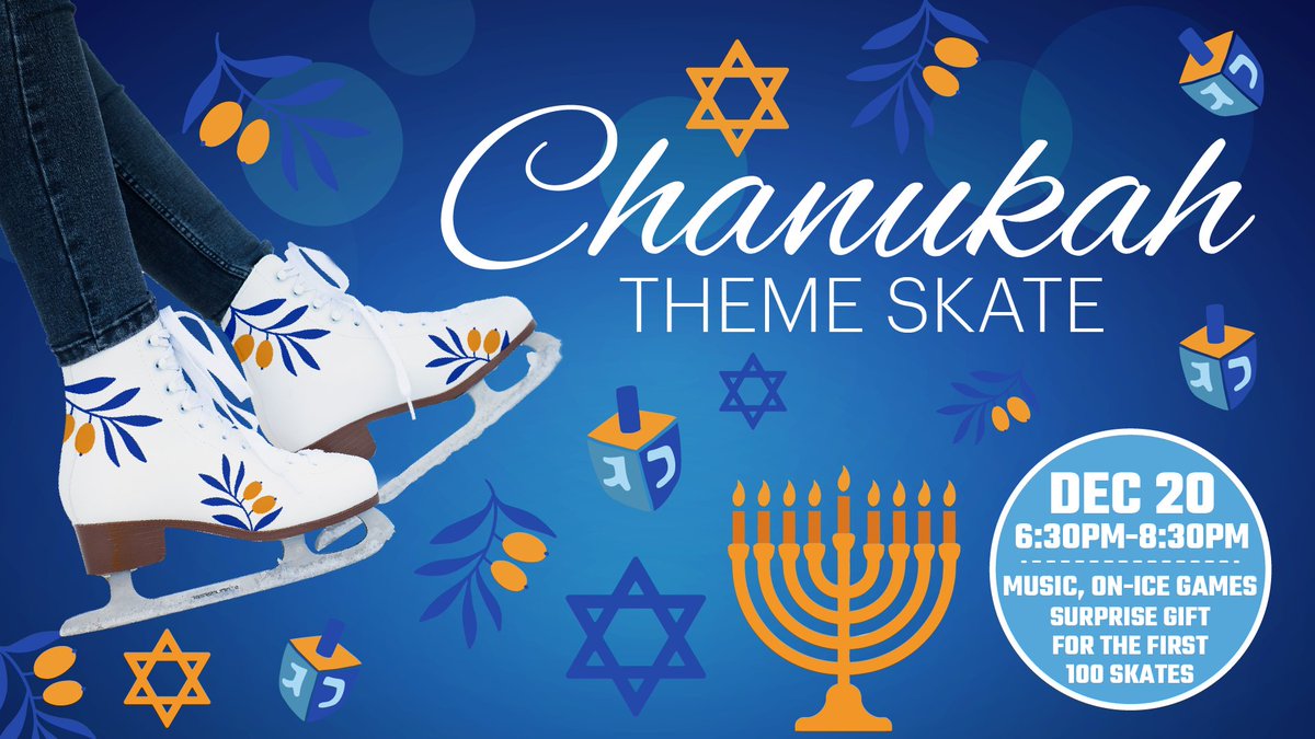 What’s better than one holiday theme skate!? TWO!! ❄️✨

Come celebrate with us on December 20th for our first-ever Chanukah Theme Skate! ✨

Enjoy music 🎶, on-ice games ⛸️, and a surprise gift for the first 100 skaters! 🎁

Visit the bergerfoundationiceplex.com to sign up today!