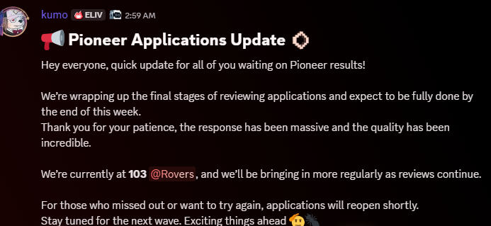 does rover role ended on <a href="/gensynai/">gensyn</a> ?

noooo, surely not 

&gt; then when forms gonna get live?

most probably in 2-3 days 

&gt; and what about the previous applications?

they are all reviewed (most probably)

&gt; soo if i didnt make it on 1st badge , can i apply again?

ofc yess , but