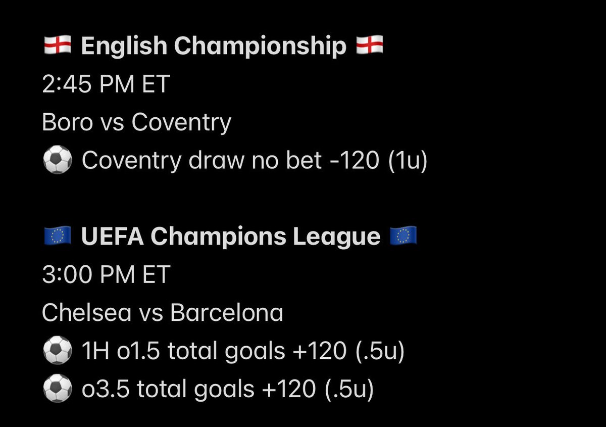 thy_pitchwizard's tweet image. 11/25 ⚽️ PUBLIC PICKS
———
THREE public picks for today. 

Risking 2.2u to win 2.2u. 

Gotta have ‘em. 
———
BOL tailin’ or fadin’. 🧙‍♂️

#TrustThyWizard #Gambling𝕏 #GamblingTwitter #GamblingCommunity