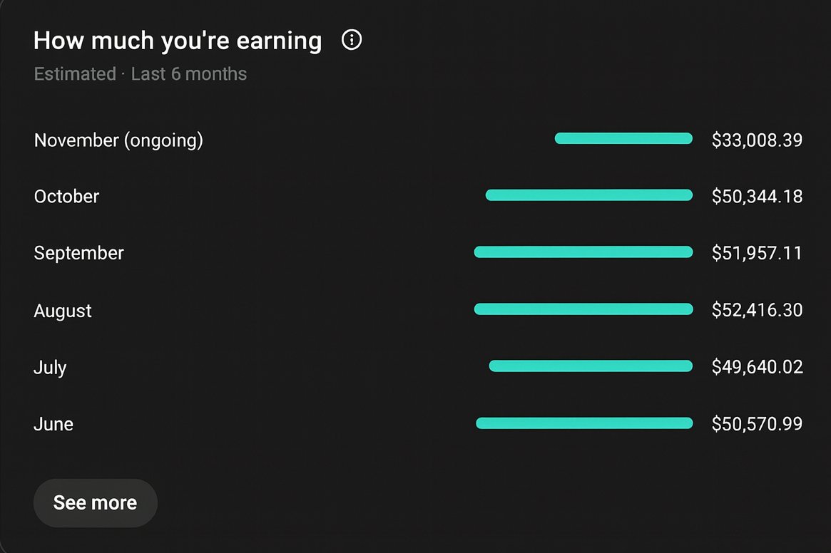 I don't understand why people don't just lock in on YouTube

My faceless YouTube channels pulls in $320,000+/mo (long form only).

There is no luck involved.

Let me send you a free guide on exactly how to do it.

Just Retweet and Comment "YT" (must follow)