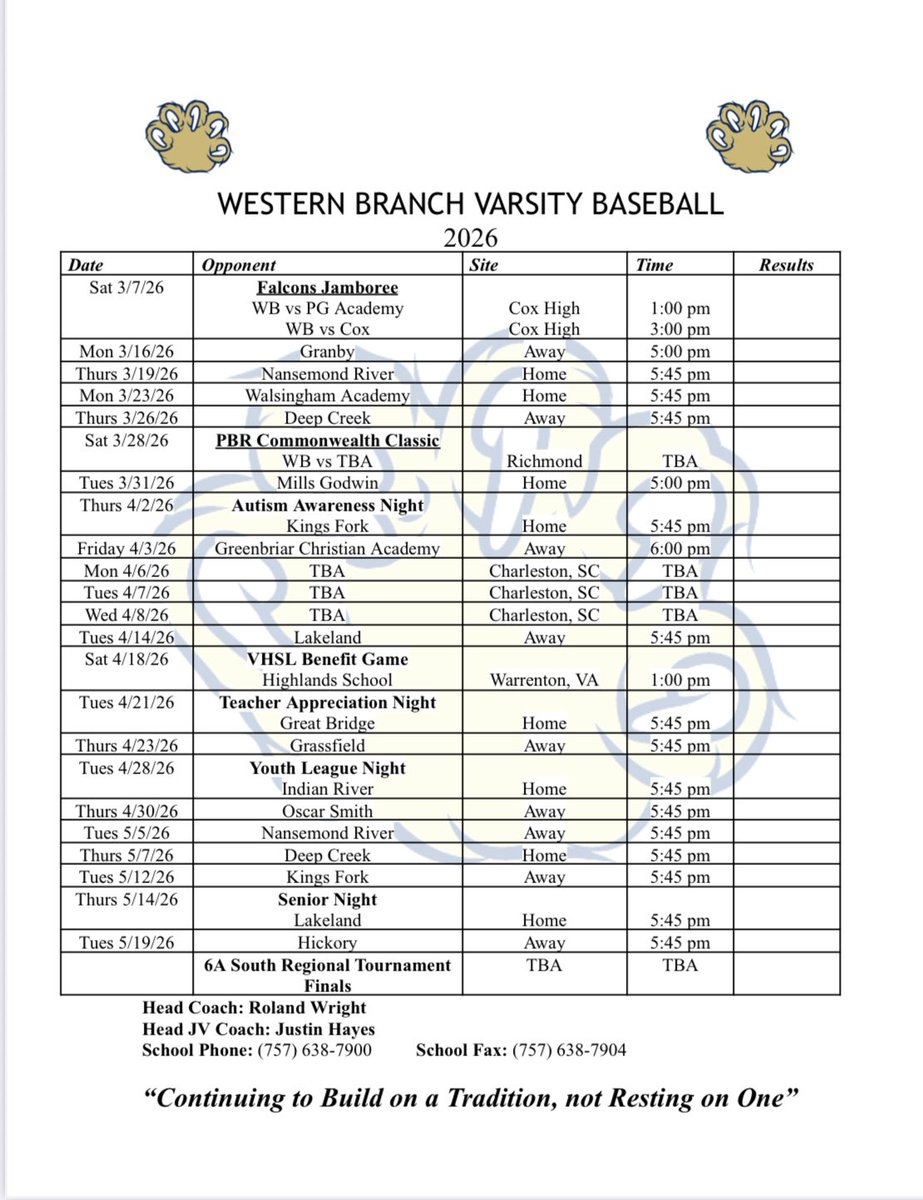 Western Branch High Baseball tweet media