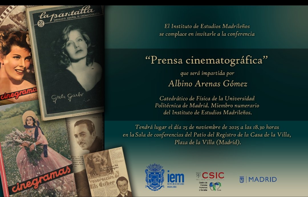 Hoy, a las 18:30h, Albino Arenas nos hablará sobre "Prensa Cinematográfica". Presencial y en nuestro canal de Youtube youtube.com/@institutodees…