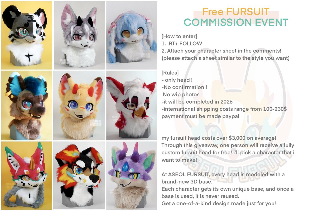 hanaseol428's tweet image. ✨ FREE FURSUIT 
COMMISSION RT EVENT ⋆⁺₊⋆♬♪ 

1.  RT+ follow 
2. Attach your character sheet in the comments!

Winner announcement: 
December 12 (KST) 

I’m using this account again after a long time! I’ve prepared an event!
Hope you enjoy it!( ˃̶͈ᴗ˂̶͈ )ᰔ