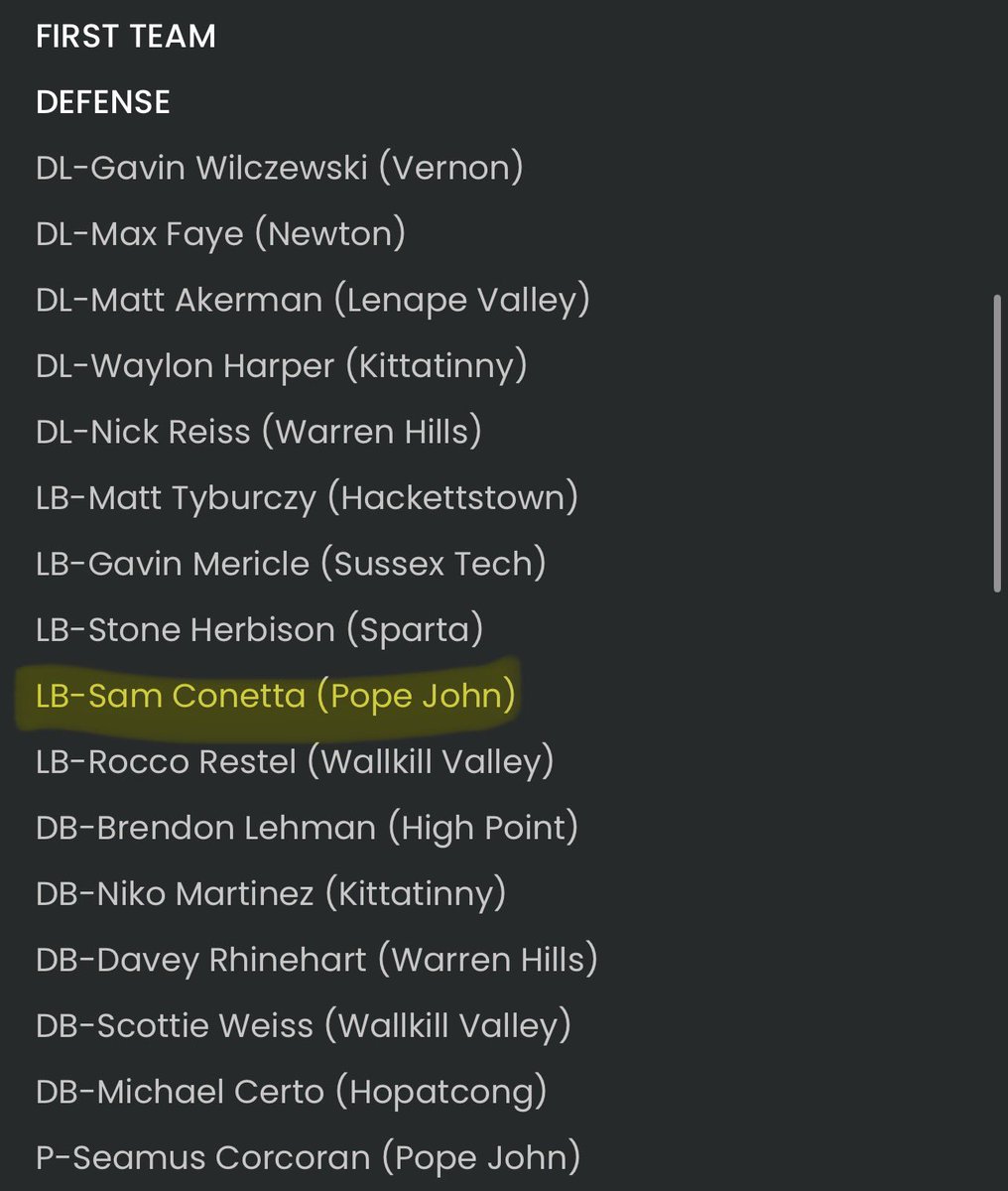 SamConetta's tweet image. Bless to be named first team all county
@CoachGaston_ @Coach_Cole47 @CoachVozza @PopeJohnLionsFB