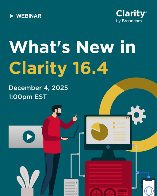AaronRustyLloyd's tweet photo. Clarity 16.4 is here — smarter governance, stronger visibility, smoother adoption. Join the product team live to explore the latest features and how to implement them with confidence. 📅 Dec 4 | 1:00pm EST https://t.co/eyLuVsxpgd https://t.co/2yLY98fC77