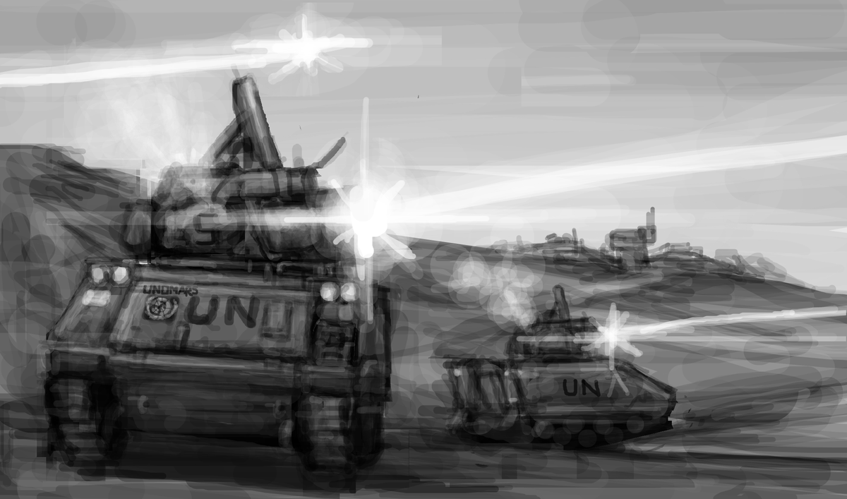 As I stepped into the driver's seat of the M113 I noticed something in the corner of my eye, carvings on the interior wall, they read "VIETNAM" "KUWAIT" "IRAQ" "AFGHANISTAN" "UKRAINE" "TAIWAN" "MANILA", I grabbed my boot knife and began carving on a new chapter of history "MARS".