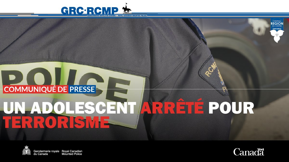 Des agents de la Police fédérale de la région centrale de la Gendarmerie royale du Canada (GRC) ont arrêté un adolescent dans le cadre d’une enquête en cours concernant des infractions liées au terrorisme, en vertu du Code criminel du Canada.

Pour lire le communiqué de presse