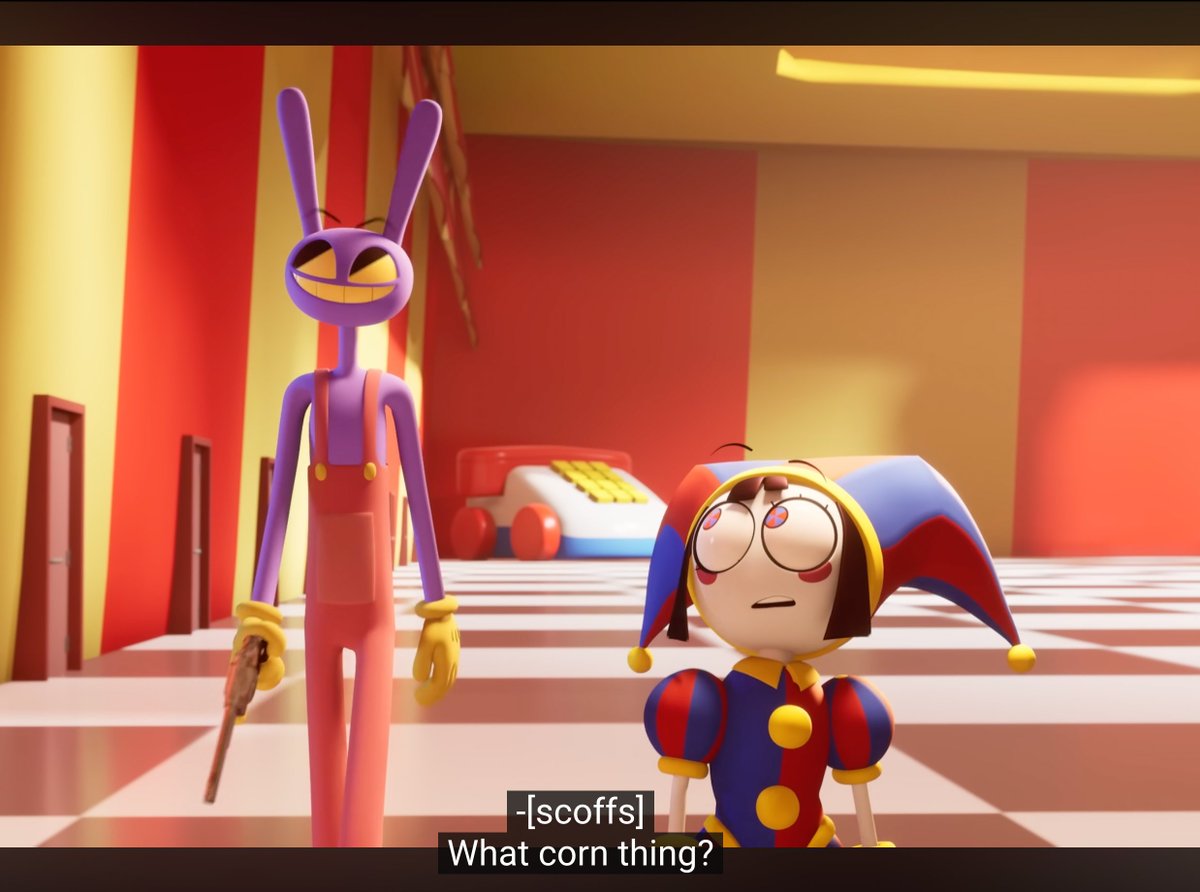 clionemi's tweet image. when jax lies, without fail, he repeats the lie back to the person accusing him, incredulously as if its the most laughable thing on earth, he does this like 40 different times in his fight with pomni, its like instinctual for him