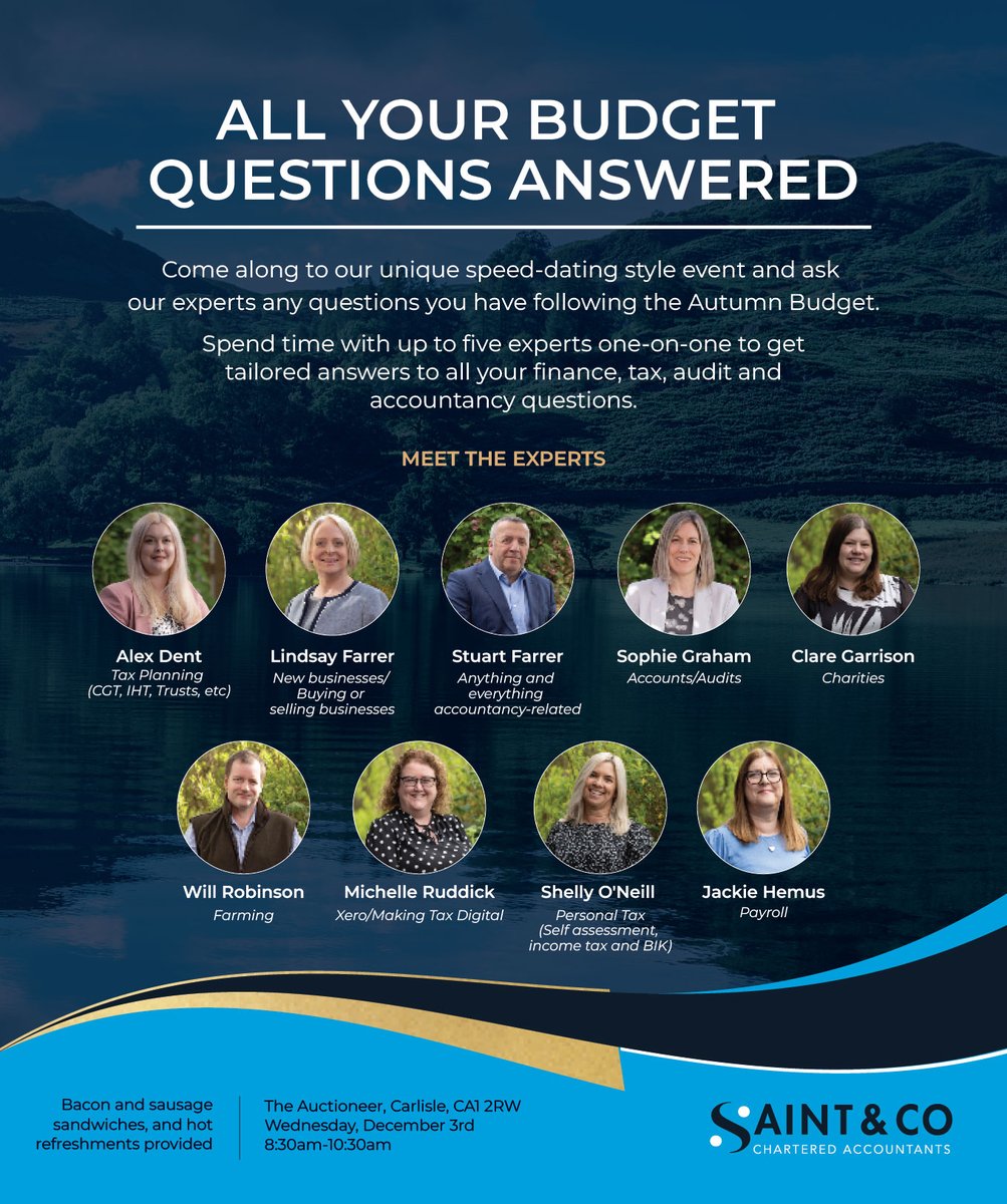 It's the Autumn Budget 2025 on Wednesday (November 26th).
Quickfire Questions: Post-Budget Special will be hosted at The Auctioneer, Carlisle, CA1 2RW, between 8.30am-10.30am on Wednesday, December 3rd.
eventbrite.co.uk/e/quickfire-qu…