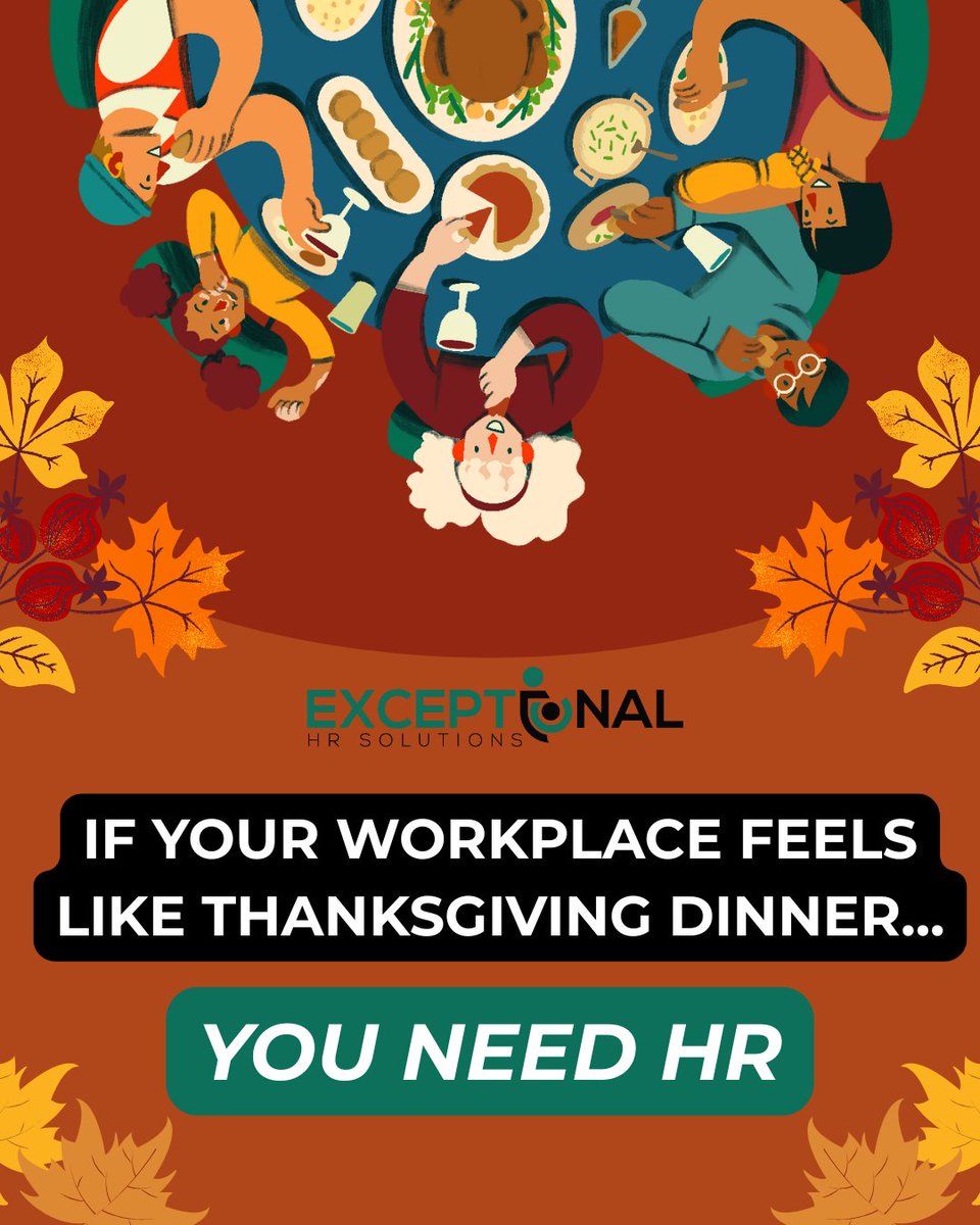 Exceptional_HR's tweet image. Work feeling like Thanksgiving dinner chaos confusion ? One person doing it all?

You need HR not a new holiday plan

Exceptional HR cleans up the chaos so you can scale. Social@EHRShr.com or exceptionalhrsolutions.com/?utm_source=X(…