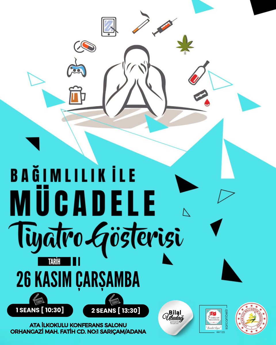 🎭 Bağımlılıkla Mücadelede Birlikte Daha Güçlüyüz

İlçe Milli Eğitim Müdürlüğümüz ile birlikte, çocuklarımızı bağımlılık tehlikesine karşı bilinçlendirmek amacıyla 26 Kasım 2025 Çarşamba günü Ata İlkokulu’nda saat 10.30 ve 13.30’da özel bir tiyatro etkinliği düzenliyoruz.