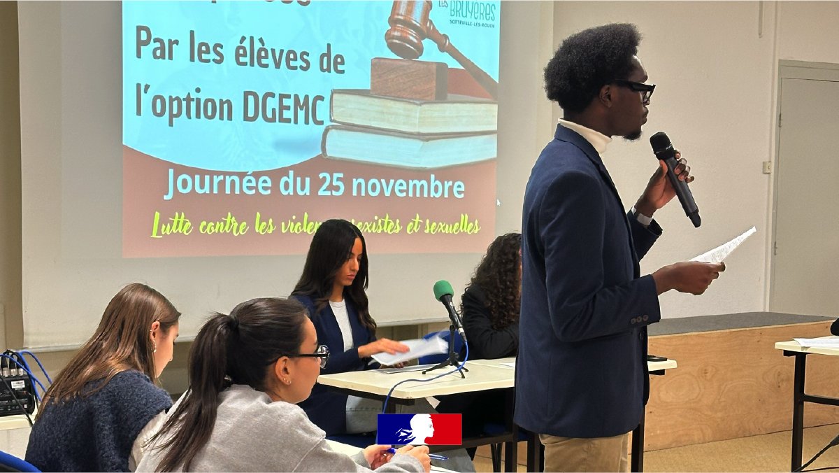 Journée internationale contre les violences faites aux femmes.

Hier, au lycée Les Bruyères : ateliers, rencontres, échanges autour d’un court-métrage et reconstitution d'un procès pour sensibiliser les élèves.

Former, éveiller, protéger contre les #ViolencesFaitesAuxFemmes.