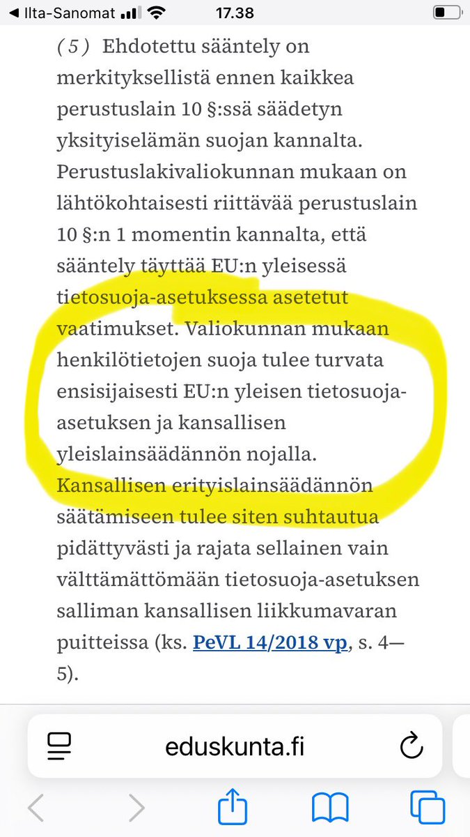 ManTray3's tweet image. Tämä Perustuslakivaliokunnan tuore lausunto on musiikkia korvilleni. EU:n tietosuoja-asetuksen ensisijaisuutta ei voi liikaa toistaa. Ihmettelen, ettei oikeuskansleri huomannut sitä.

Lähde: @SuomenEduskunta
