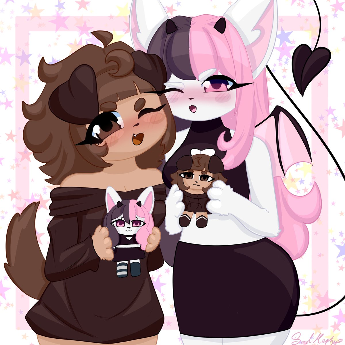 mimi and angel with their plushies!! <3

for <a href="/crispytyph/">🦴Typh🦴</a> :3