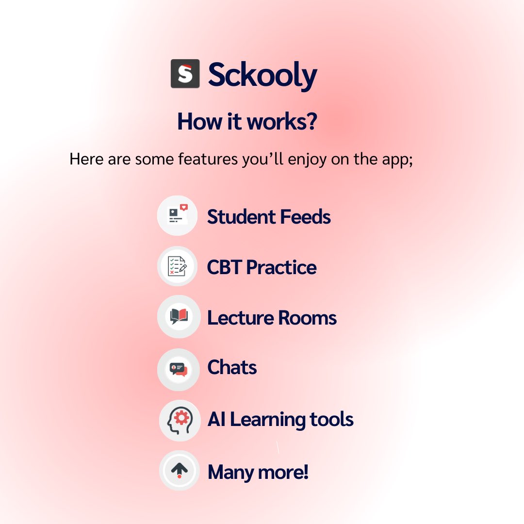 Sckooly_App's tweet photo. Every Nigerian student deserves a smarter, smoother, and more organized way to learn, study, and stay connected.

We bring your lectures, study tools, CBTs, and academic updates into one clean, simple app that feels effortless to use.
Sckooly delivers a truly student-centric digital space built around Africa’s learning habits.

Sckooly is a new kind of digital space created specifically for Nigerian students.

#Sckooly #EdtechNigeria #StudySmart
#NigerianStudents #CampusLifeNG
#StudyWithMe #UniLifeNG
#PolytechnicNG