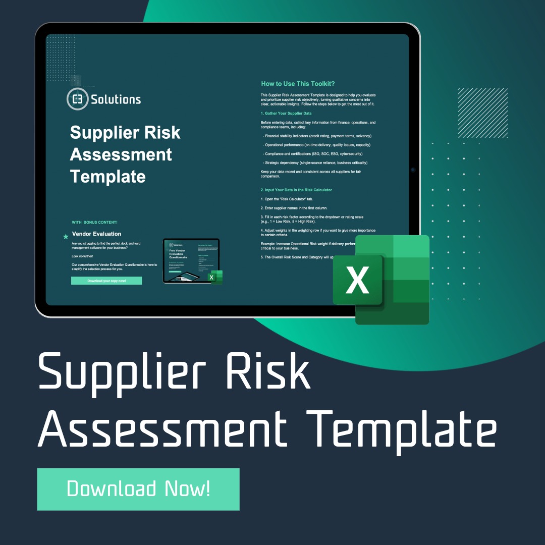 c3solutions's tweet image. “How are you managing supplier risk?”

Our Supplier Risk Assessment Template is a simple toolkit that can make your next audit, RFP, or board review a lot less stressful.

→ Download the template : hubs.ly/Q03VQMBB0.

#C3solutions #Compliance #SupplierRisk #Procurement