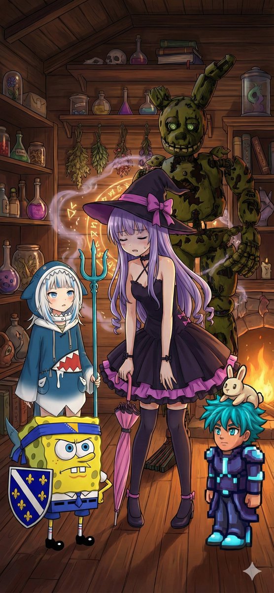 flowsiria2995's tweet image. more nano banana generated images! (the dark haired girl is NOT Mabel!)

#gawrgura #SpongeBobSquarepants  #Springtrap #AliceInWonderland #brainrot