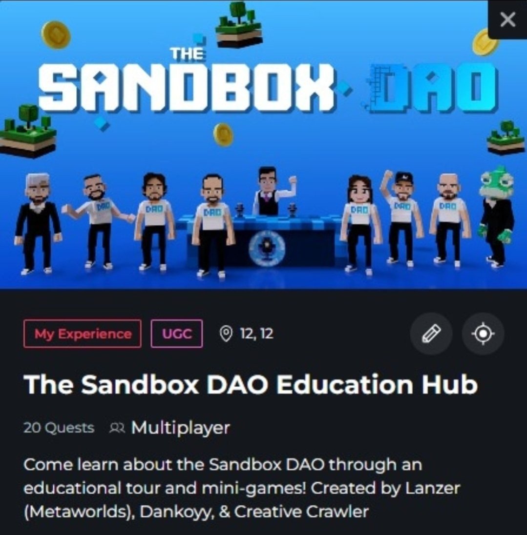 TheSandboxDAO's tweet image. It&apos;s live! 👏🏽 Play now!

🎮 Learn about #TheSandboxDAO in our new, in-game Educational Experience in @TheSandboxGame!

🏗 Development was led by @mrLanzer &amp;amp; @Dankoyy42

🕹 Play: Sandbox.game/en/experiences…

💰 Funded by SIP-32: Forum.SandboxDAO.com/t/sip-32-dao-e…

We $SAND strong 💪🏽#SandFam
