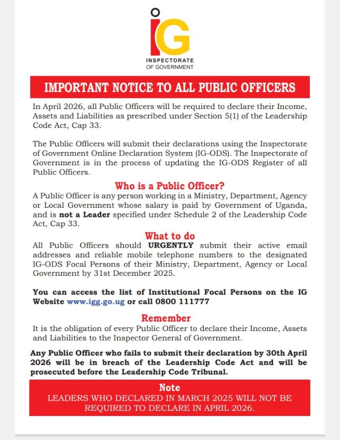 DrOkiria's tweet image. Please take note 📌
🔗 igg.go.ug