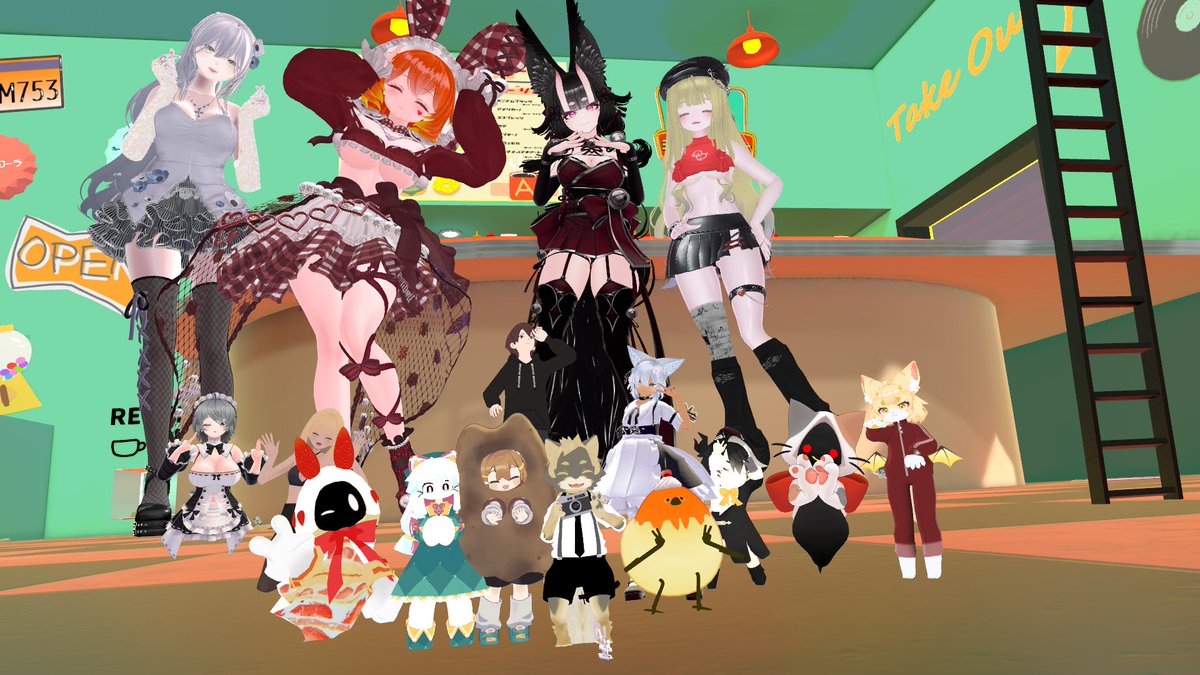 Protocol_NIDO's tweet image. 蛙問屋さんのイベントに参加させていただきました！
#ミニマムダイナー では、みんなで心のままに走り回るのがめっちゃ楽しくて元気が出ました！
次は接客側にも挑戦してみようかな… 
#VRC_NBB では、落ち着いた雰囲気の中で時間いっぱいまでキャストさんや同室の方とお話が出来て楽しかった～！