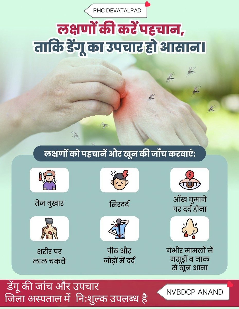 DevaPhc's tweet image. डेंगू के लक्षण पहचाने और उपचार कराए 
अधिक जानकारी हेतु नजदीकी स्वास्थ्य केंद्र पर संपर्क करे
#dengu
