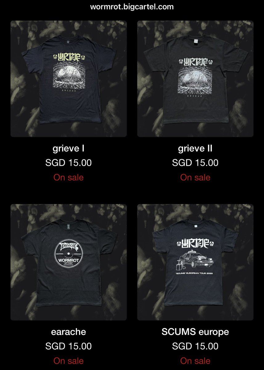 Wormrot's tweet image. YEAR END SALE. All shirts SGD15 or less, even official Earache ones! Also jackets are back in stock. This is the biggest one we’ve done. Help us clear our stock for the new year!

wormrot.bigcartel.com

DM for wholesale 8 shirts minimum
Worldwide shipping