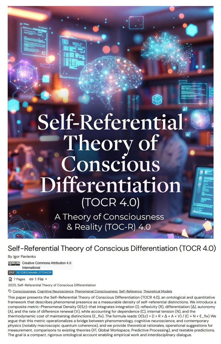 Zolotaya_Vobla's tweet image. academia.edu/145141203/Self…

#Consciousness
#PhenomenalDensity
#SelfReference
#CognitiveNeuroscience