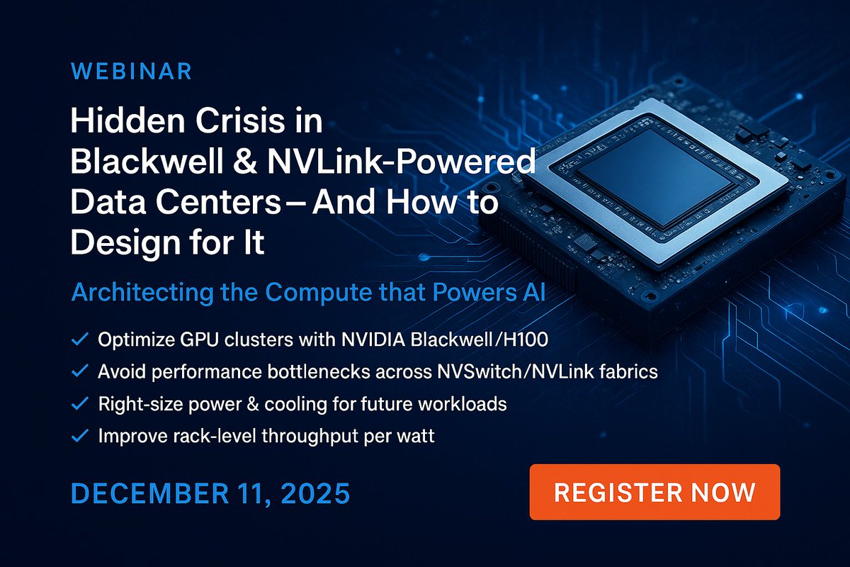 VisualSim's tweet image. Interested in AI and data center infrastructure.  Register and join this Webinar on the Hidden Crisis in Blackwell &amp;amp; NVLink-Powered Data Centers — And How to Design for It. 

shorturl.at/sB0DI

Today’s AI data centers demand complex, heterogeneous systems.