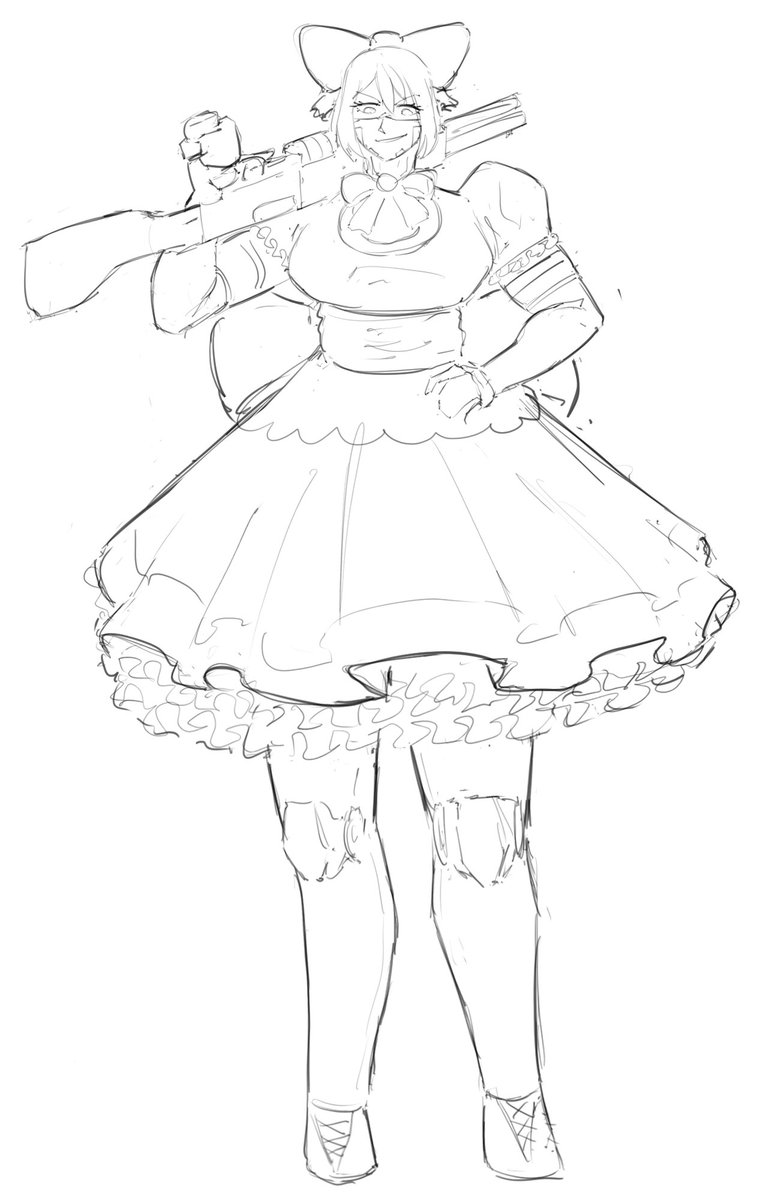 chocobodie's tweet image. How about a Storch in a very frilly dress? Like, magical girl dress, with a big bow in her hair on the back of her head (Give her a shotgun, too) -&amp;gt; Evil (and probably innocent too) beware! Starlight Storch is here to punish you!

First request from the new discord ;)
#SIGNALIS