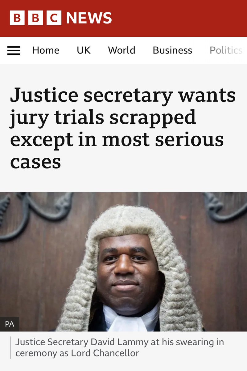 Under David Lammy’s jury reforms, the fate of an individual may rest in the hands of a single official, handpicked by the state. 

What could possibly go wrong?