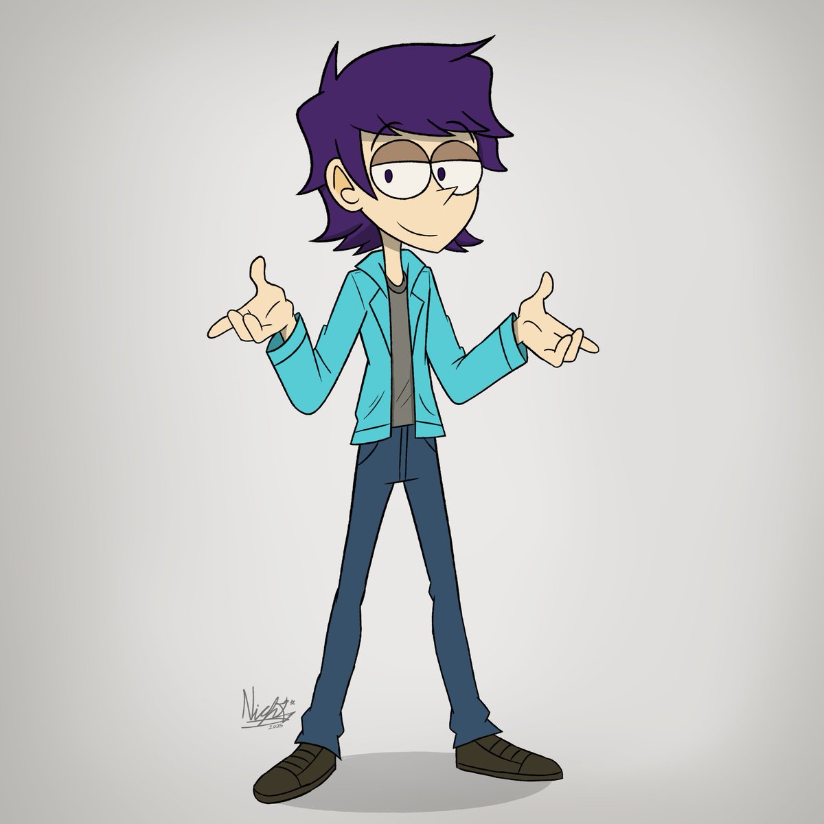 Tanto que querían que el Night morado alegre neon vuelva jaja, este es el diseño Pre-2026. Jsjs me gusta como va evolucionando, porfin lo hago sonreir en un dibujo desde hace 2 años xd. (Creo que ya puedo hacer otra linea de evolución de diseños desde el 2017)