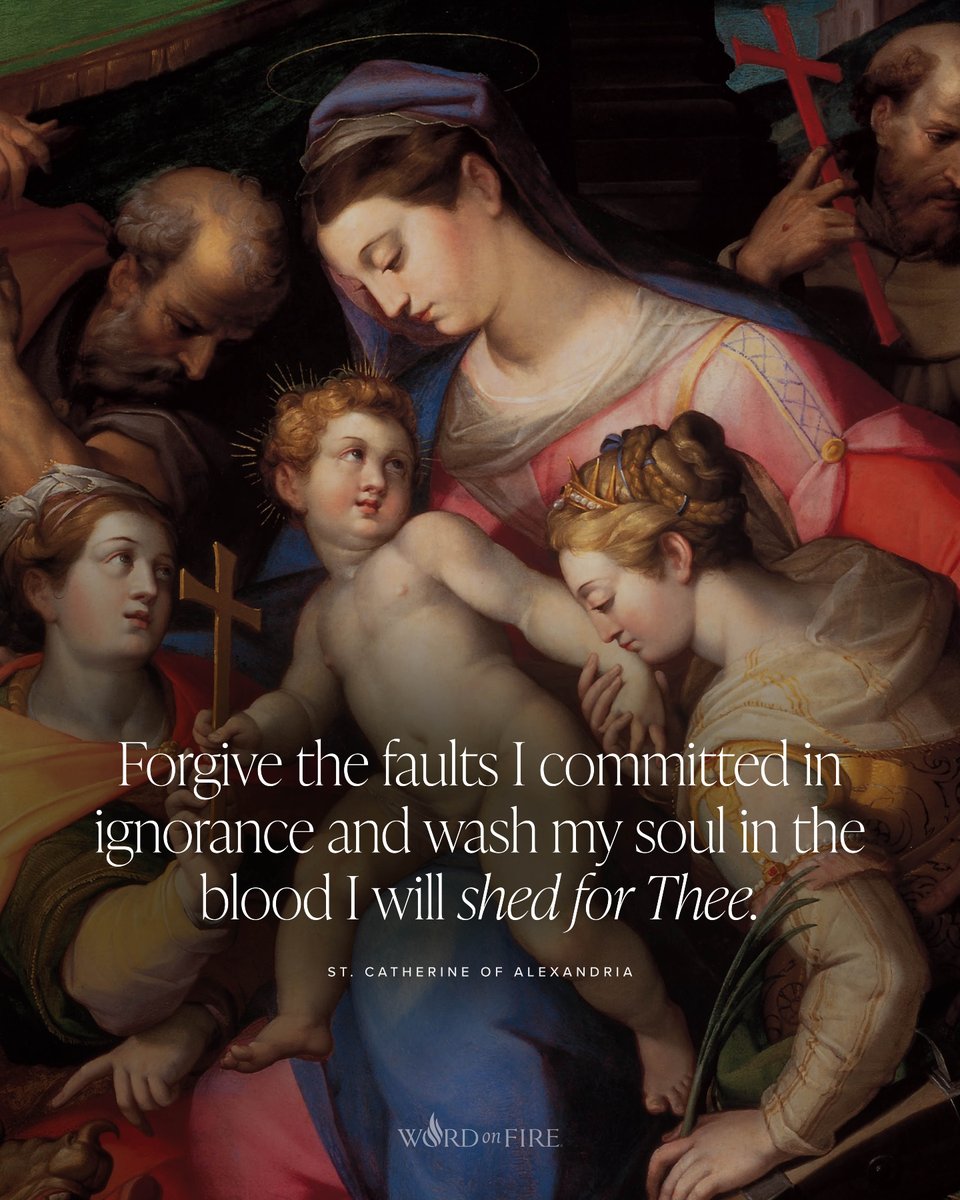 BishopBarron's tweet image. “Forgive the faults I committed in ignorance and wash my soul in the blood I will shed for Thee.” —St. Catherine of Alexandria