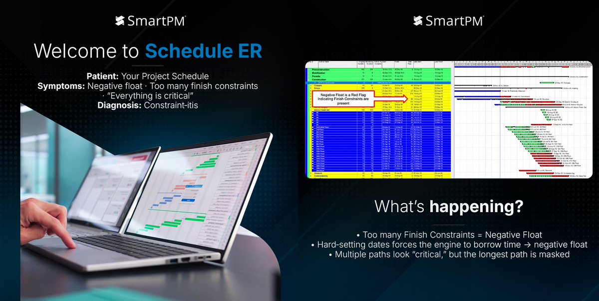 SmartPMTech's tweet image. Schedule ER 🏥 
— Diagnose “Constraint‑itis”

DM “ER” and we’ll triage one schedule live during your demo.