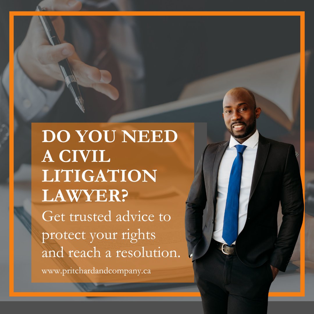 PCo_LLP's tweet image. Need a civil litigation #lawyer? If disputes can&apos;t be resolved independently, early #legaladvice can clarify your rights and prevent costly errors. Our team will assess your case and help find a resolution. Visit pritchardandcompany.ca.