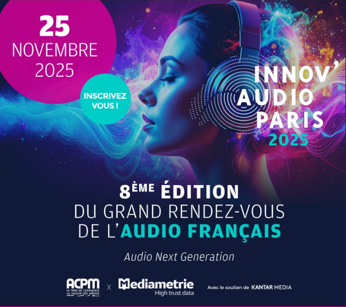 Mediametrie's tweet photo. Bienvenue pour la 8e édition de #InnovAudio, coorganisée par l’@ACPMFrance et @Mediametrie avec le soutien de @KantarMediaFR !🎉
Organisée à la Maison de la Radio (@radiofrance), la soirée est placée sous le signe de l’innovation et de la créativité audio ! 🎧
#HighTrustData https://t.co/TmHgW7tMnL