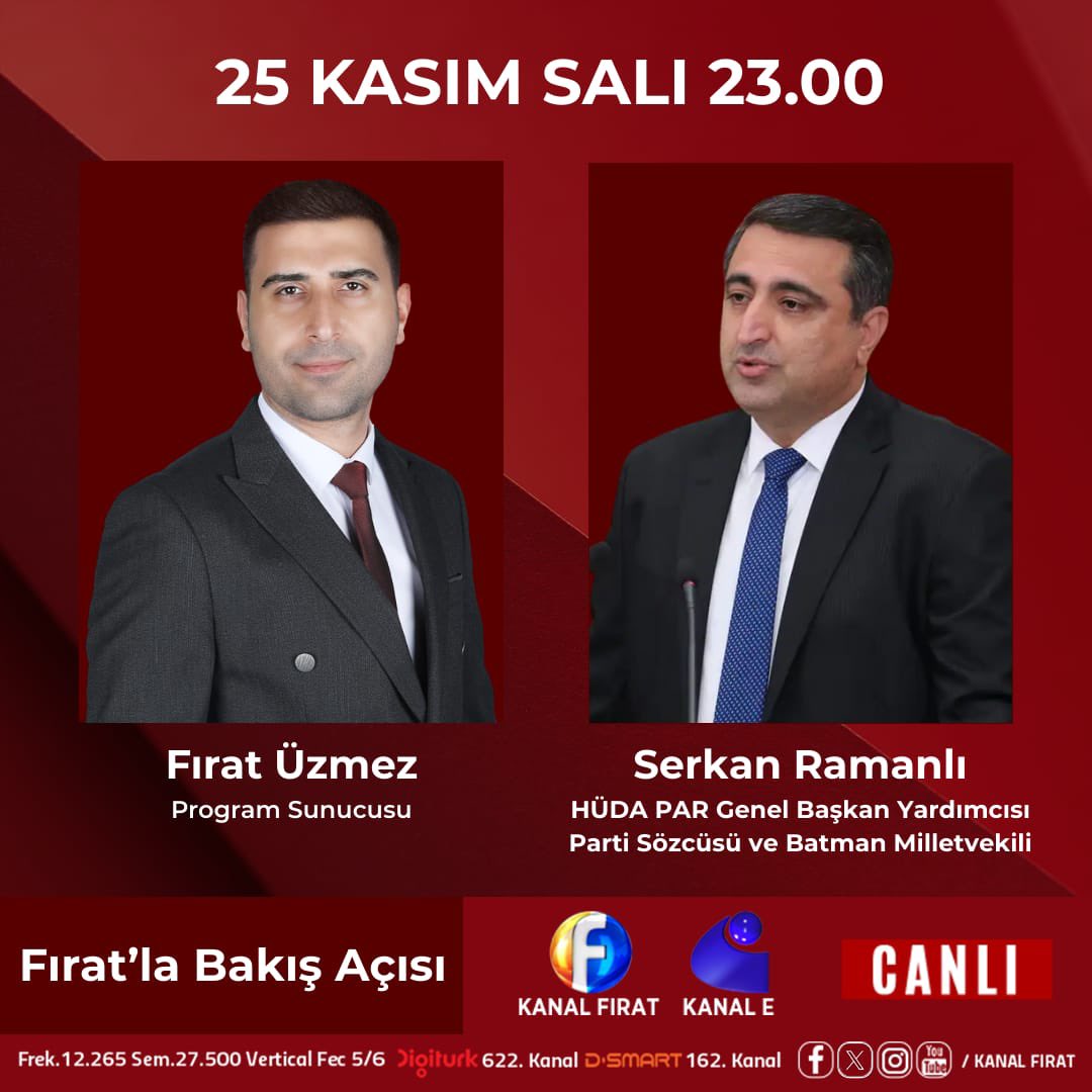 Bu Akşam 23.00’te Kanal Fırat ve Kanal E ortak yayında canlı yayındayız.
