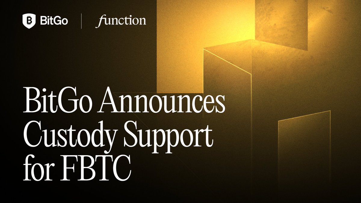 BitGo's tweet image. BitGo now supports custody for $FBTC, the 1:1 Bitcoin-backed asset from @FunctionBTC.

Institutions can tap into the Function ecosystem with verified reserves and institutional-grade compliance.

Clients can now custody FBTC alongside native BTC inside BitGo’s qualified…