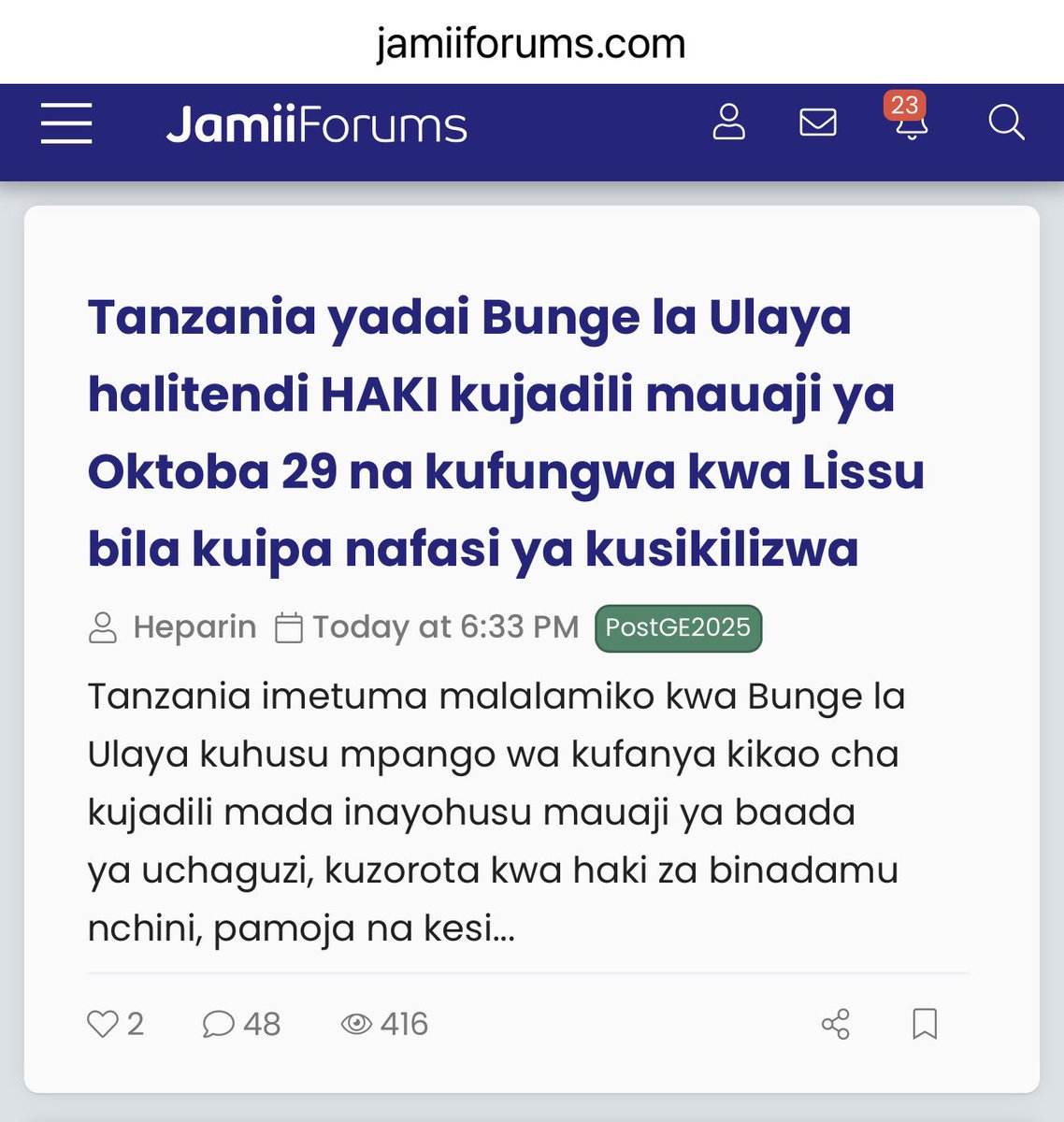 JamiiForums's tweet image. Novemba 25, 2025: Mojawapo kati ya mijadala mingi inayoendelea kujadiliwa ndani ya JamiiForums.com 📌