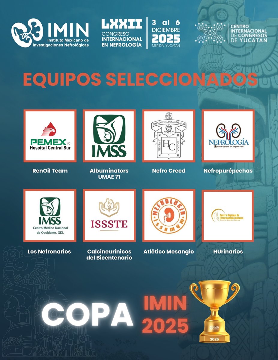 🚀 La Copa IMIN 2025 está cada vez más cerca y ustedes son parte esencial de este camino.

🔗 Regístrate al congreso: imin.org.mx/congresoimin25/

#IMIN #COPAIMIN2025 #LXXIICongresoInternacionalenNefrología