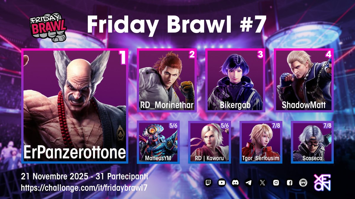 Friday Brawl ed. 7 TOP 8 - congrats! 
Next -> challonge.com/fridaybrawl8