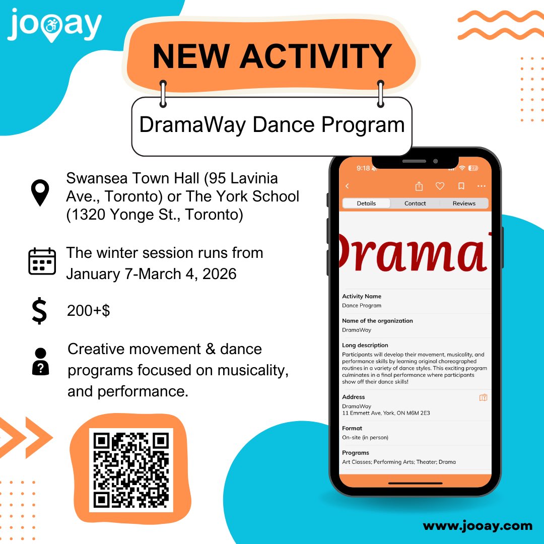 jooayapp's tweet image. ✨ Try the DramaWay Dance Program! 💃Join inclusive creative movement &amp;amp; dance sessions in Toronto! 

✨ Essaie le programme de danse DramaWay! 💃 Participe à des séances inclusives de mouvement créatif et de danse à Toronto!

#accessibilitymatters #jooayapp