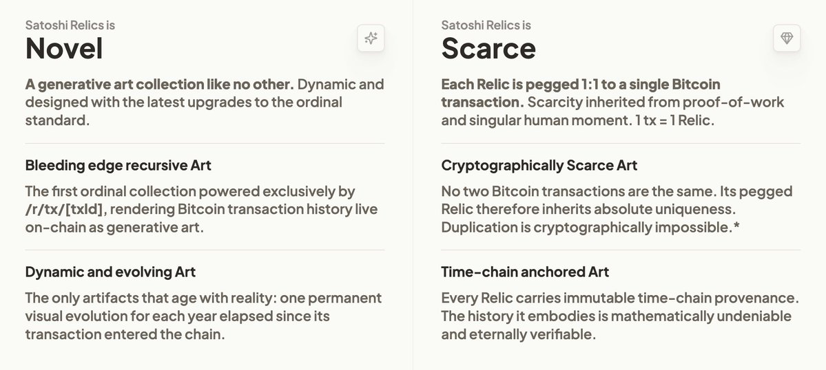 prrfbeauty's tweet image. 8/
PoW becomes art
A Bitcoin transaction uses energy on the scale of a home’s monthly use.
It only exists because proof-of-work secured and finalized it.

That work becomes the unique ancestry of your artifact.
Physics and protocol combine to produce a singular onchain Relic.