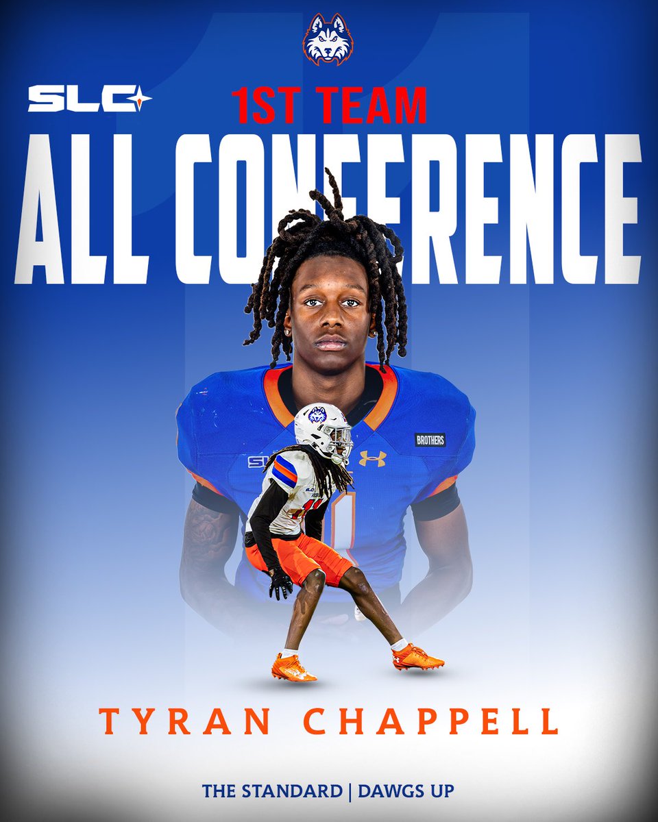 HCUFootball's tweet photo. Tyran Chappell has been named 1st Team All-Conference Cornerback ‼️

#TheStandard | #DawgsUp https://t.co/6D2ruHWITE
