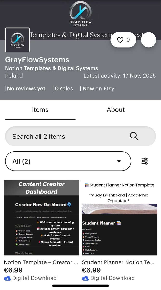GrayFlowSystems's tweet image. Currently working on the next template for my Etsy store at grayflowsystems.etsy.com Big things coming🚀⭐️ #notion #notioncreator #etsy #etsyshop #Template #buildinginpublic