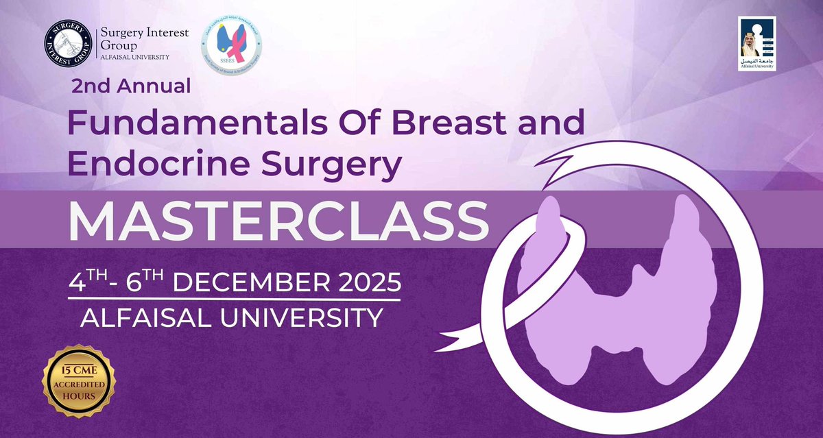 Breast &amp; endocrine masterclass,
“Highly recommended for those interested in breast &amp; endocrine surgery.
Register: forms.gle/SBunkcw9kXtKbx…”
