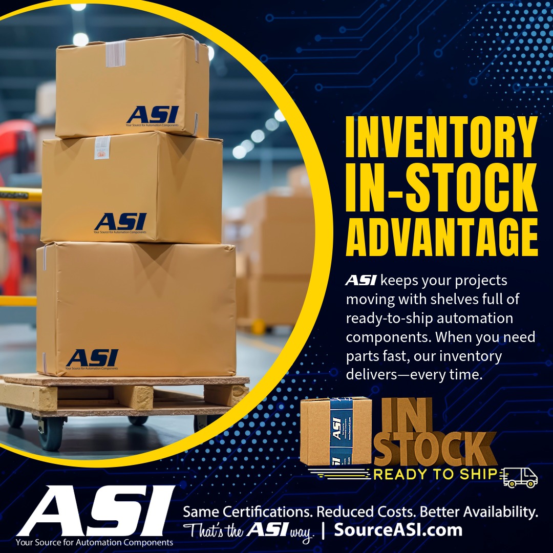 asiez's tweet image. Your project schedule depends on consistent availability. #ASIInStockAdvantage ensures you get certified, reliable #automation #components—ready to ship from our fully stocked warehouse. Same Certifications. Reduced Costs. Better Availability. #ThatsTheASIWay! @SourceASI.com